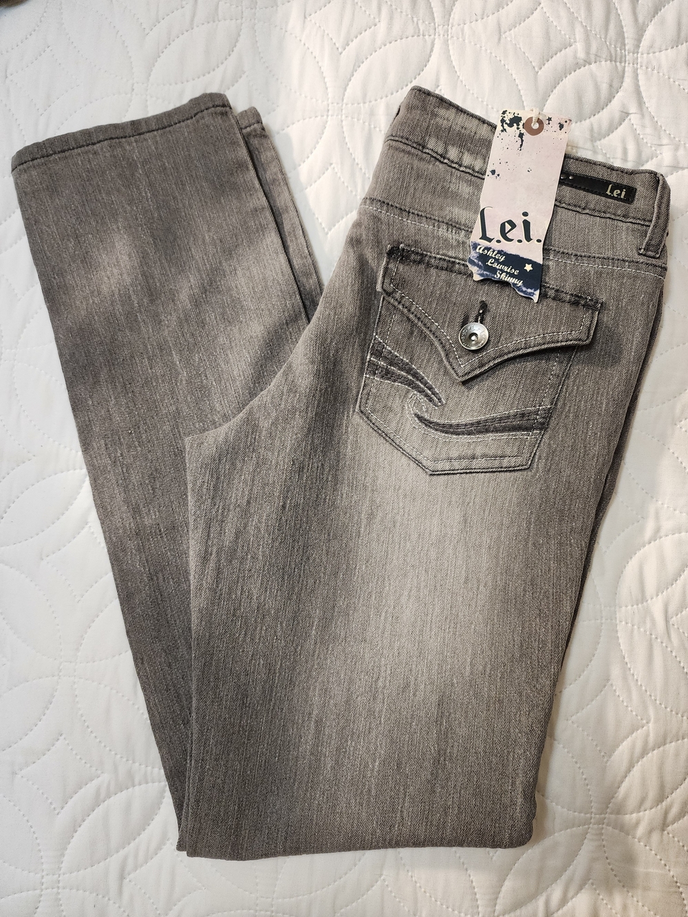 L.E.I. Low Rise Skinny Jeans Gray Wash Flap Pocket detail Denim '90s Y2K